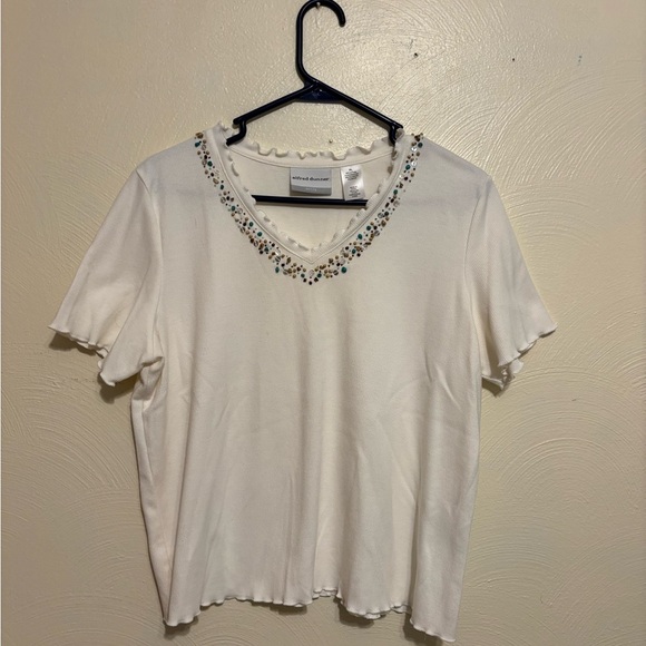 Alfred Dunner White Tee with Embellished Neckline - Picture 1 of 7